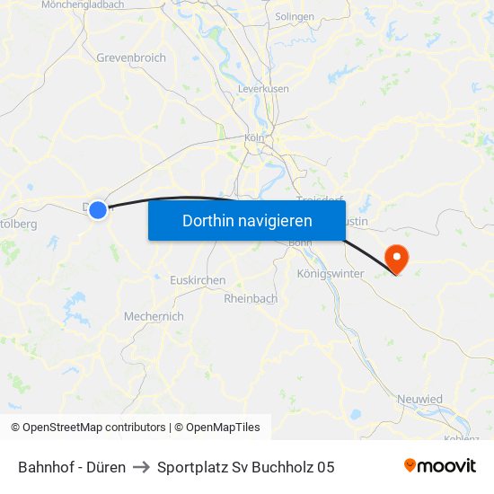 Bahnhof - Düren to Sportplatz Sv Buchholz 05 map