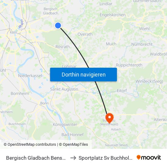 Bergisch Gladbach Bensberg to Sportplatz Sv Buchholz 05 map