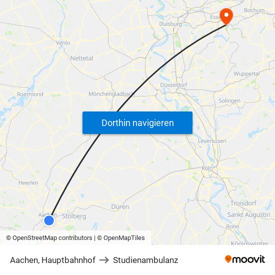 Aachen, Hauptbahnhof to Studienambulanz map