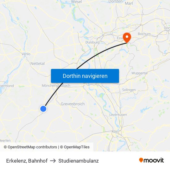 Erkelenz, Bahnhof to Studienambulanz map