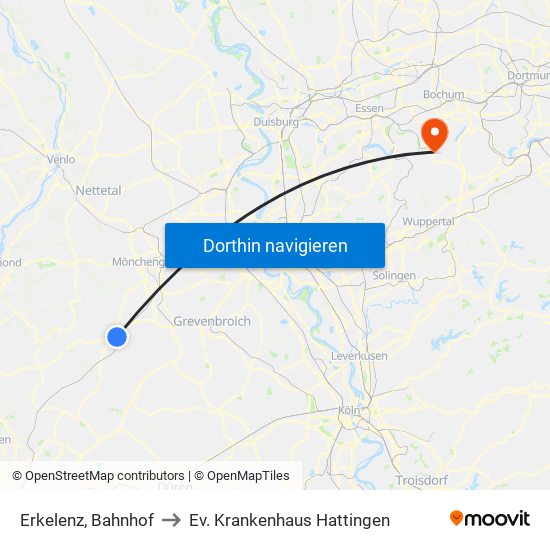 Erkelenz, Bahnhof to Ev. Krankenhaus Hattingen map