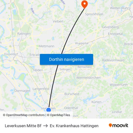 Leverkusen Mitte Bf to Ev. Krankenhaus Hattingen map