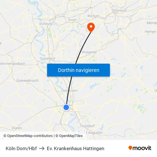 Köln Dom/Hbf to Ev. Krankenhaus Hattingen map