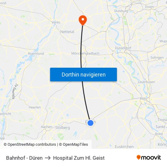 Bahnhof - Düren to Hospital Zum Hl. Geist map