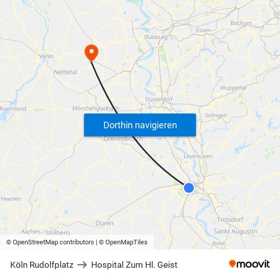 Köln Rudolfplatz to Hospital Zum Hl. Geist map