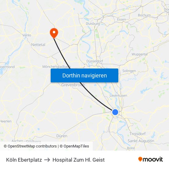 Köln Ebertplatz to Hospital Zum Hl. Geist map