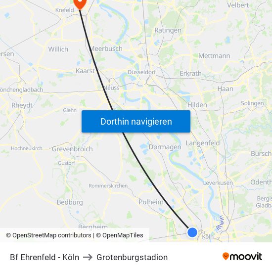 Bf Ehrenfeld - Köln to Grotenburgstadion map