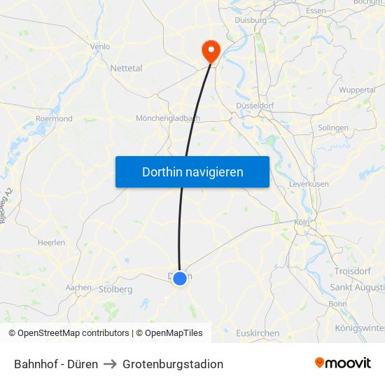 Bahnhof - Düren to Grotenburgstadion map