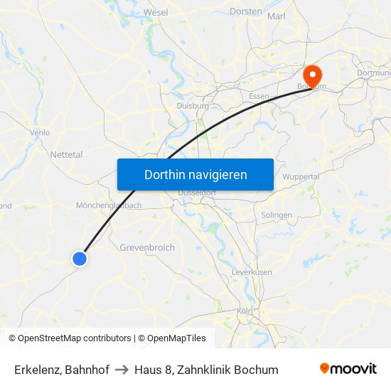 Erkelenz, Bahnhof to Haus 8, Zahnklinik Bochum map