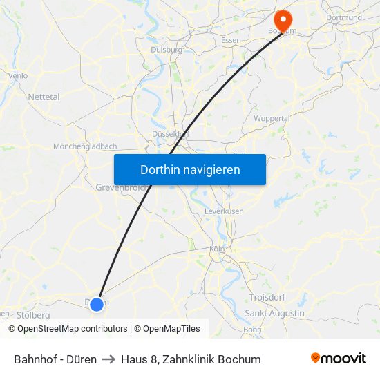 Bahnhof - Düren to Haus 8, Zahnklinik Bochum map