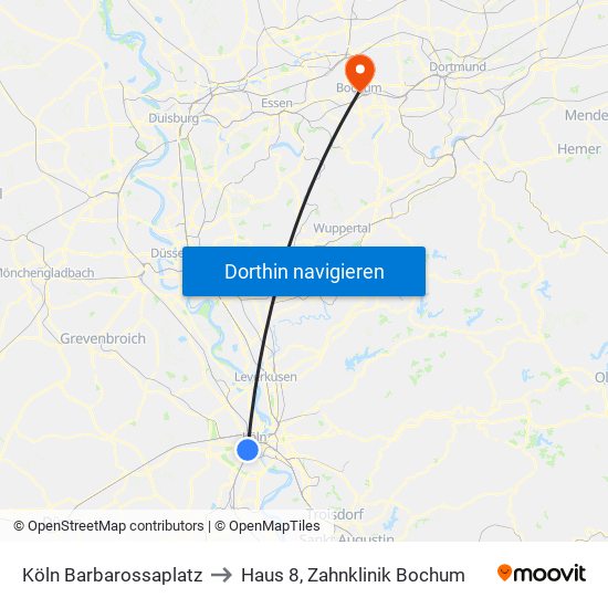 Köln Barbarossaplatz to Haus 8, Zahnklinik Bochum map