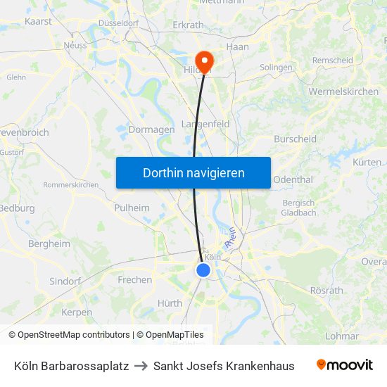 Köln Barbarossaplatz to Sankt Josefs Krankenhaus map