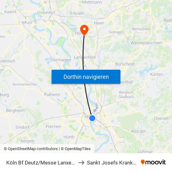 Köln Bf Deutz/Messe Lanxess Arena to Sankt Josefs Krankenhaus map