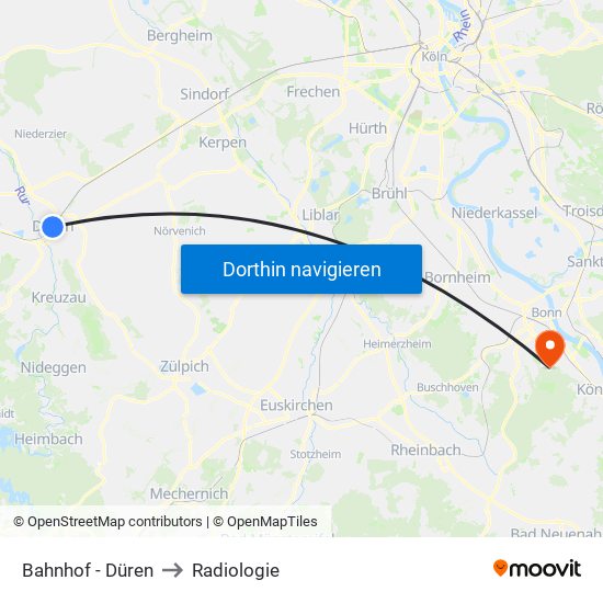 Bahnhof - Düren to Radiologie map