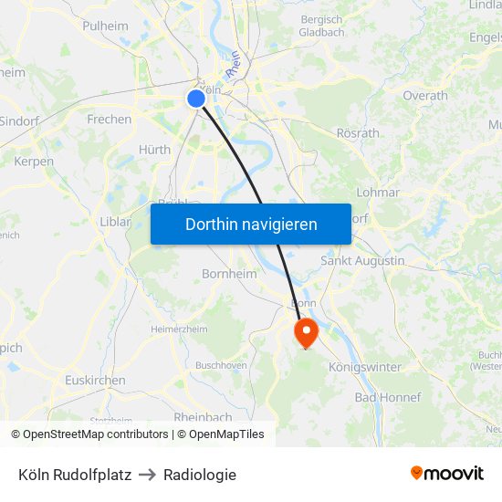 Köln Rudolfplatz to Radiologie map