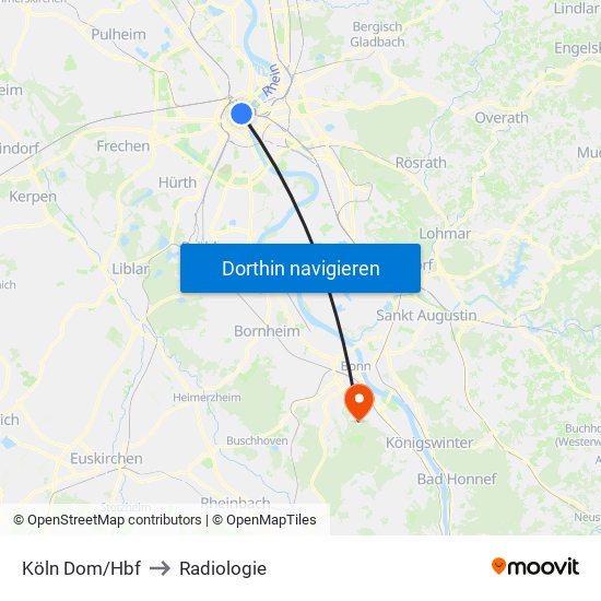 Köln Dom/Hbf to Radiologie map