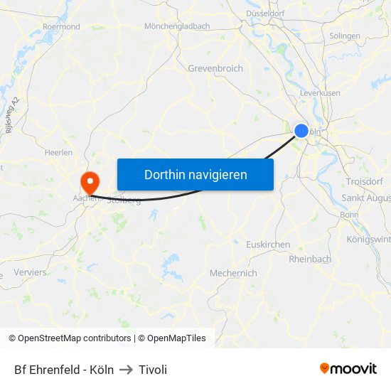 Bf Ehrenfeld - Köln to Tivoli map