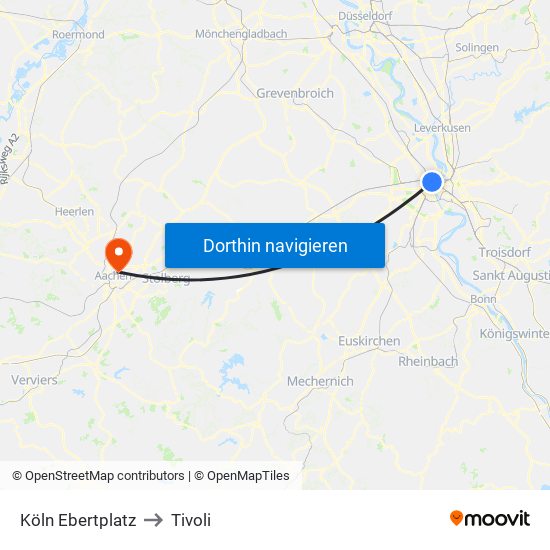 Köln Ebertplatz to Tivoli map