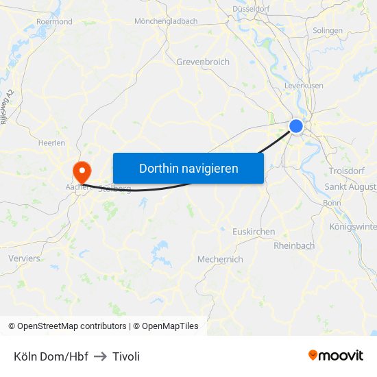 Köln Dom/Hbf to Tivoli map