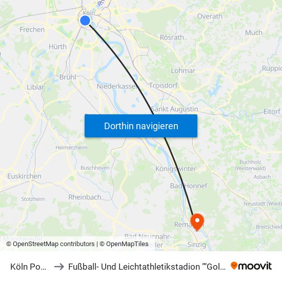 Köln Poststr. to Fußball- Und Leichtathletikstadion ""Goldene Meile"" map