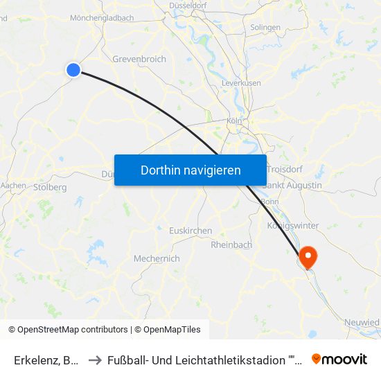 Erkelenz, Bahnhof to Fußball- Und Leichtathletikstadion ""Goldene Meile"" map