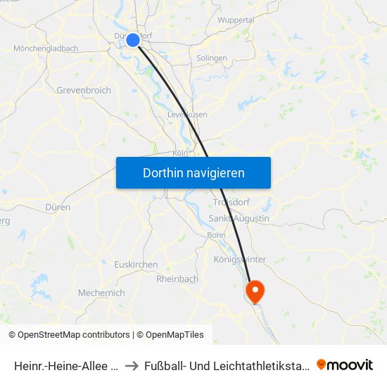 Heinr.-Heine-Allee U - Düsseldorf to Fußball- Und Leichtathletikstadion ""Goldene Meile"" map