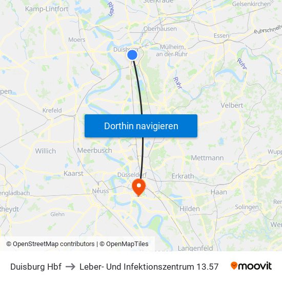 Duisburg Hbf to Leber- Und Infektionszentrum 13.57 map