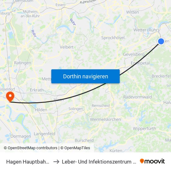 Hagen Hauptbahnhof to Leber- Und Infektionszentrum 13.57 map