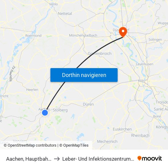 Aachen, Hauptbahnhof to Leber- Und Infektionszentrum 13.57 map