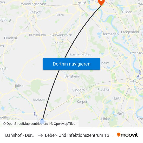 Bahnhof - Düren to Leber- Und Infektionszentrum 13.57 map