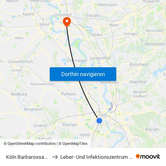 Köln Barbarossaplatz to Leber- Und Infektionszentrum 13.57 map