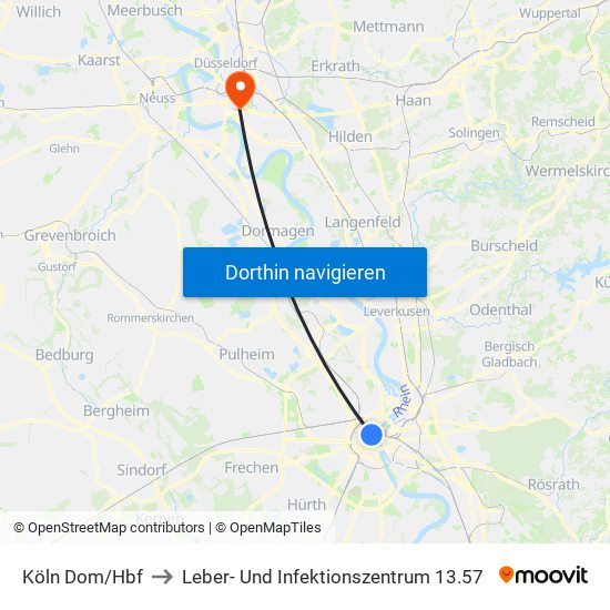Köln Dom/Hbf to Leber- Und Infektionszentrum 13.57 map