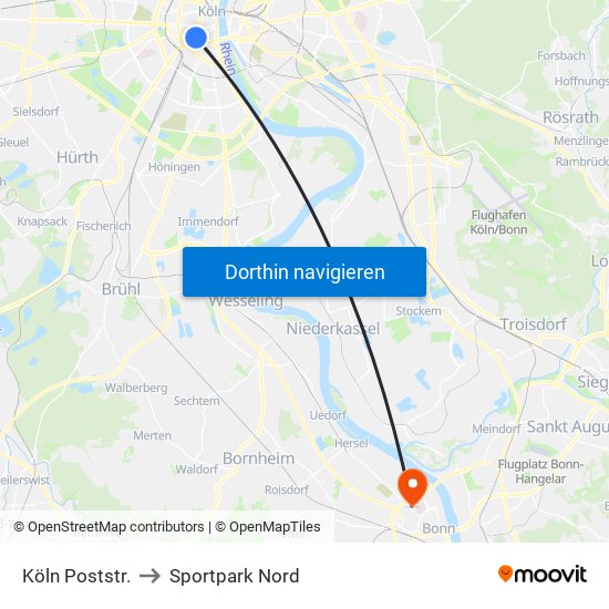 Köln Poststr. to Sportpark Nord map