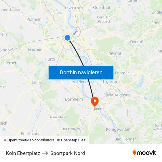 Köln Ebertplatz to Sportpark Nord map
