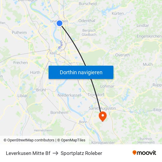 Leverkusen Mitte Bf to Sportplatz Roleber map