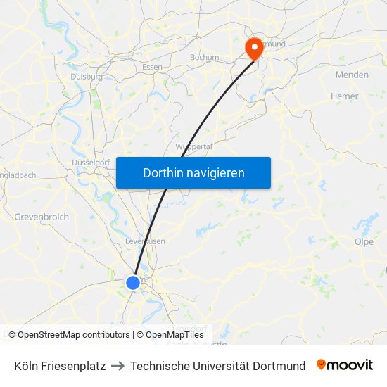 Köln Friesenplatz to Technische Universität Dortmund map