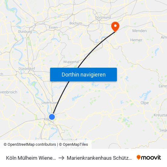 Köln Mülheim Wiener Platz to Marienkrankenhaus Schützenstraße map