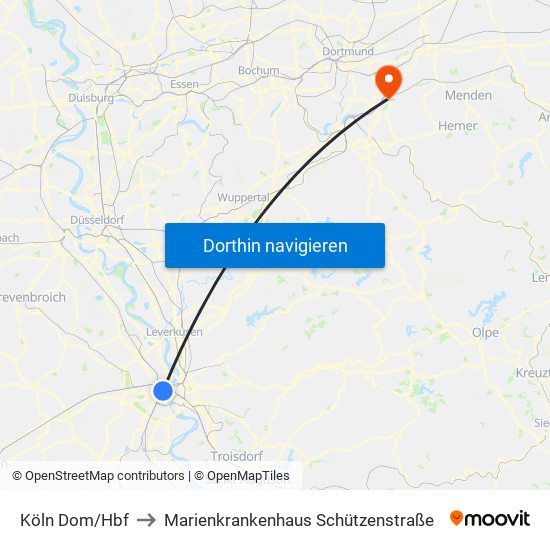 Köln Dom/Hbf to Marienkrankenhaus Schützenstraße map