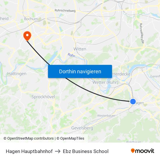 Hagen Hauptbahnhof to Ebz Business School map