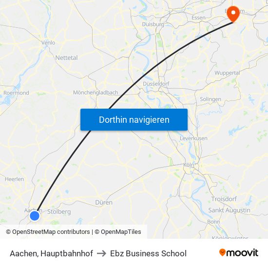 Aachen, Hauptbahnhof to Ebz Business School map