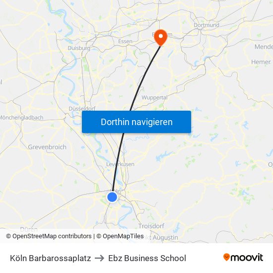 Köln Barbarossaplatz to Ebz Business School map