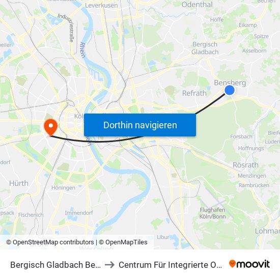 Bergisch Gladbach Bensberg to Centrum Für Integrierte Onkologie map