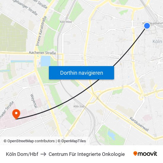 Köln Dom/Hbf to Centrum Für Integrierte Onkologie map