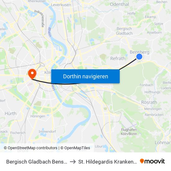 Bergisch Gladbach Bensberg to St. Hildegardis Krankenhaus map