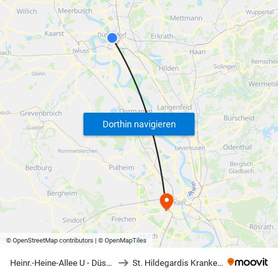 Heinr.-Heine-Allee U - Düsseldorf to St. Hildegardis Krankenhaus map