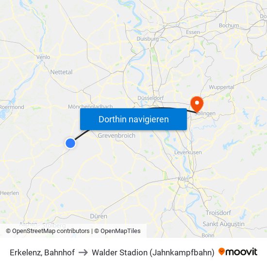 Erkelenz, Bahnhof to Walder Stadion (Jahnkampfbahn) map