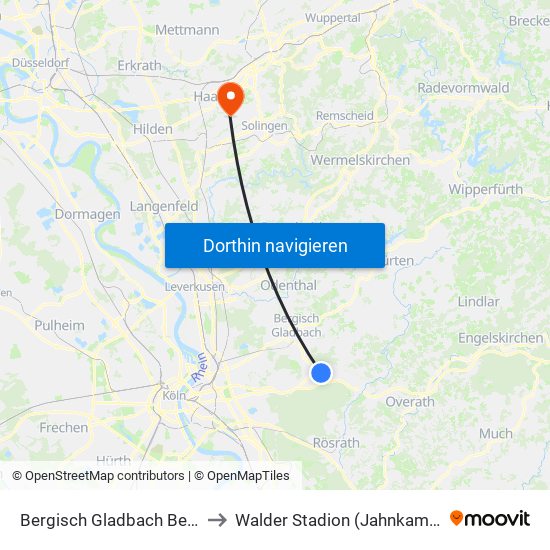 Bergisch Gladbach Bensberg to Walder Stadion (Jahnkampfbahn) map