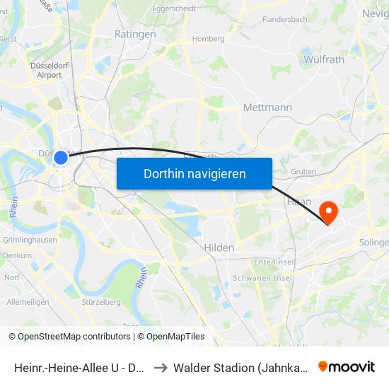 Heinr.-Heine-Allee U - Düsseldorf to Walder Stadion (Jahnkampfbahn) map