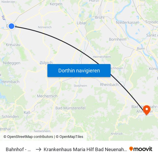 Bahnhof - Düren to Krankenhaus Maria Hilf Bad Neuenahr-Ahrweiler map