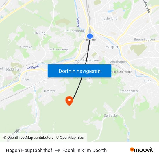 Hagen Hauptbahnhof to Fachklinik Im Deerth map